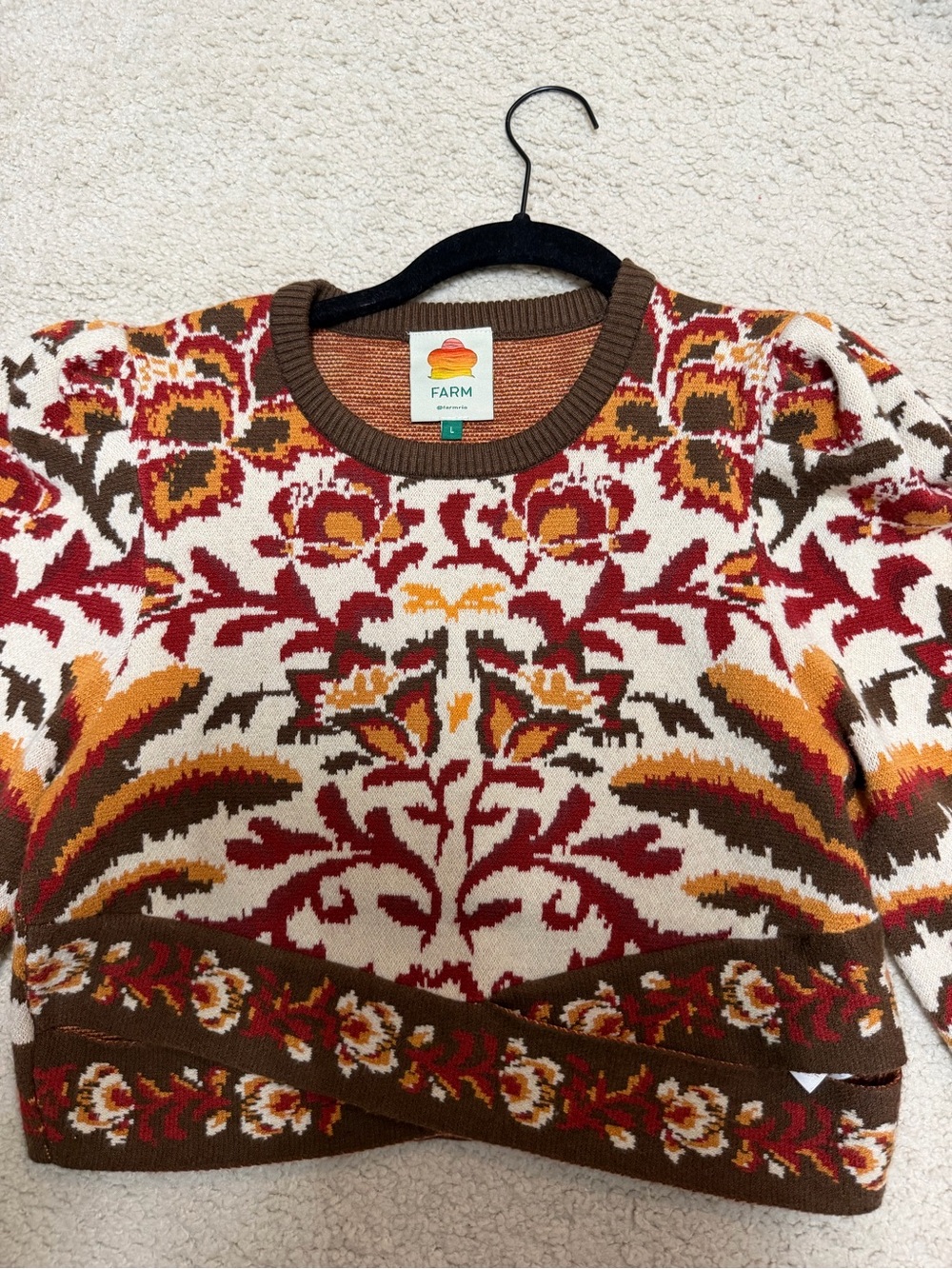 FARM Rio Multicolor Floral Crewneck Sweater in Red, Brown, Cream, Mustard - Picture 2 of 4